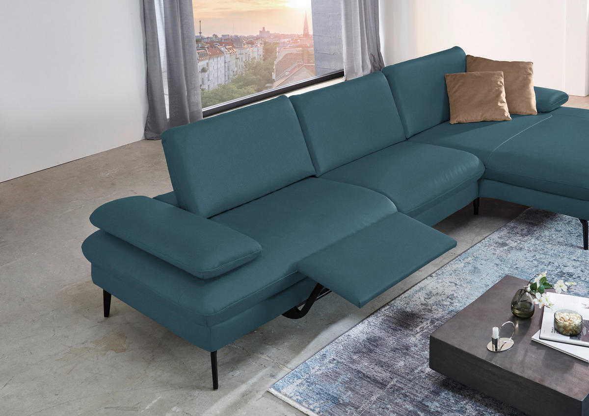 ECKSOFA in Echtleder Blau  - Blau/Schwarz, Design, Leder/Metall (325/157cm) - Dieter Knoll