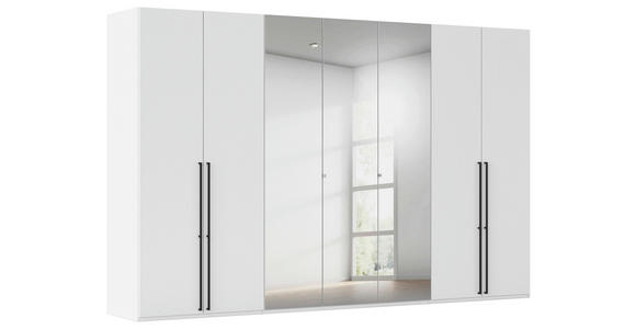 DREHTÜRENSCHRANK 350/235/61 cm,  in Weiß, 7-türig  - Chromfarben/Schwarz, Basics, Glas/Holzwerkstoff (350/235/61cm) - Novel