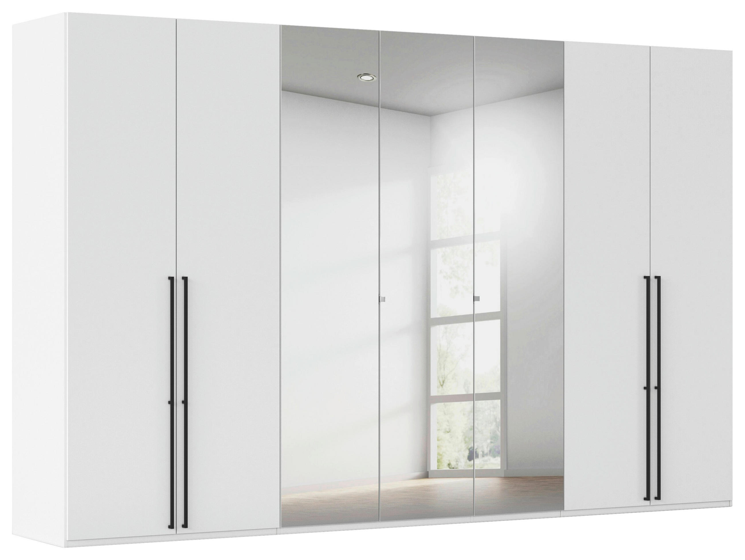 DREHTÜRENSCHRANK 350/223/61 cm,  in Weiß, 7-türig  - Chromfarben/Schwarz, Basics, Glas/Holzwerkstoff (350/223/61cm) - Novel