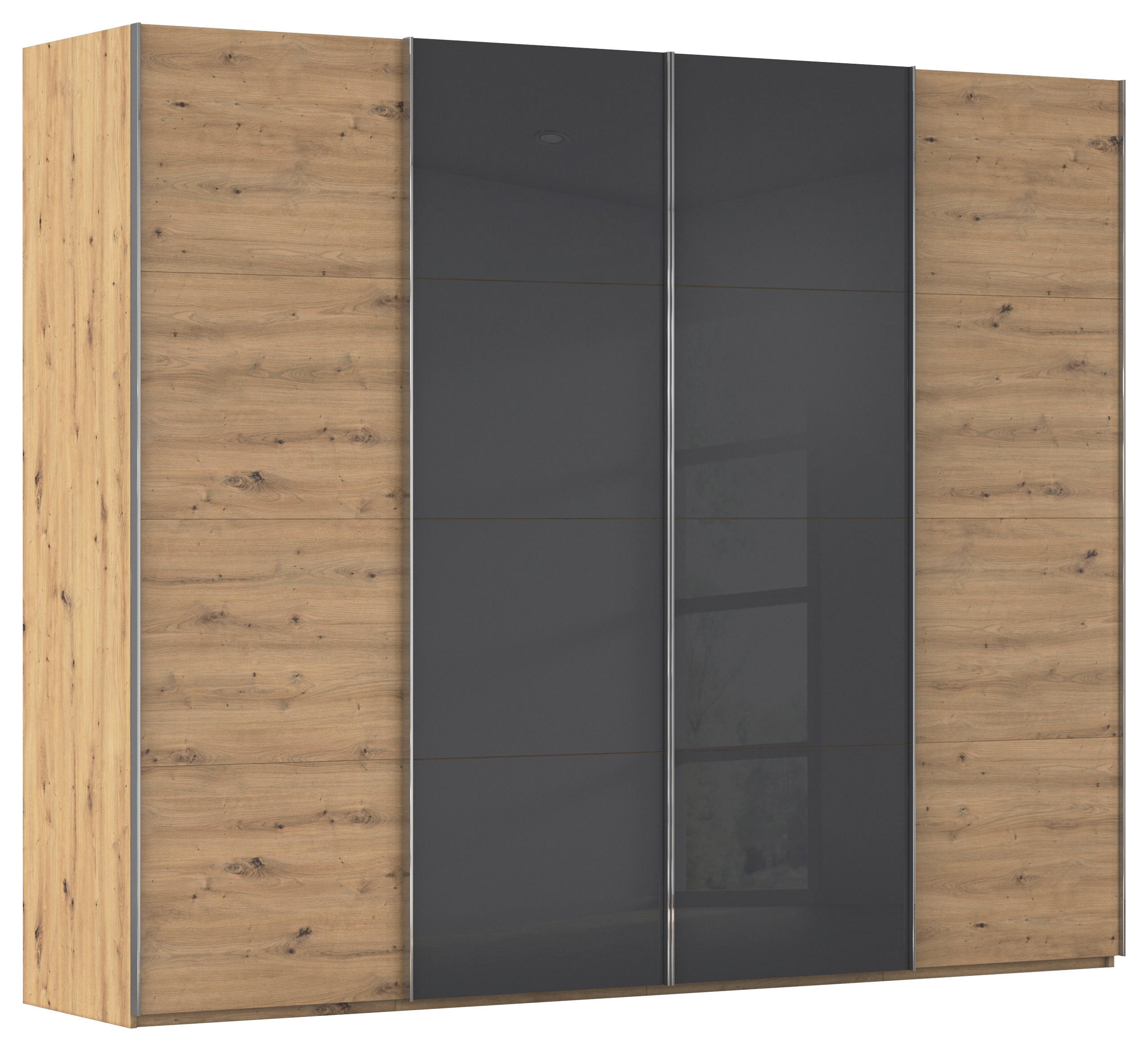 SCHWEBETÜRENSCHRANK Schwarz, Eiche Artisan  - Chromfarben/Schwarz, Konventionell, Glas/Holzwerkstoff (271/223/68cm) - Novel