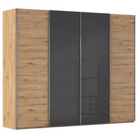 SCHWEBETÜRENSCHRANK 271/223/68 cm,  in Schwarz, Eiche Artisan, 4 Tür(en)  - Chromfarben/Schwarz, KONVENTIONELL, Glas/Holzwerkstoff (271/223/68cm) - Novel