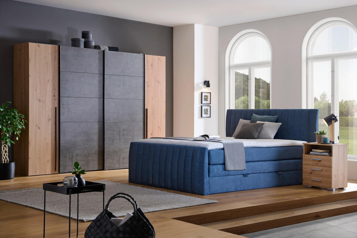 BOXSPRINGBETT 160/200 cm  in Blau  - Blau/Schwarz, Konventionell, Kunststoff/Textil (160/200cm) - Carryhome