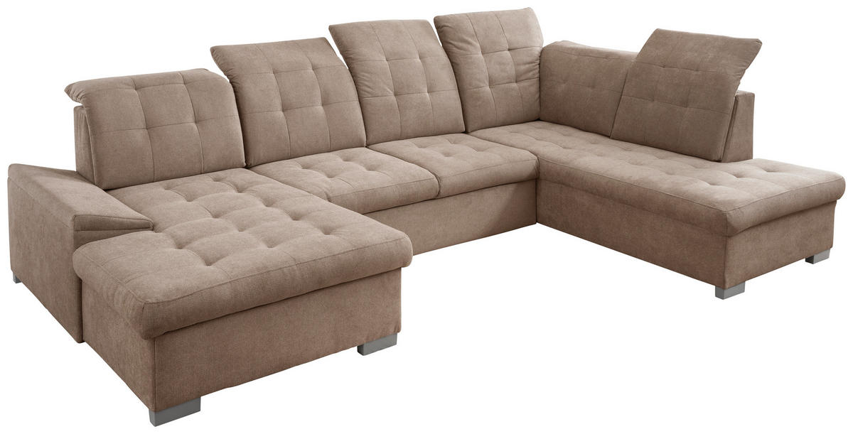 WOHNLANDSCHAFT in Mikrofaser Hellbraun  - Chromfarben/Hellbraun, Modern, Kunststoff/Textil (169/330/212cm) - Livetastic
