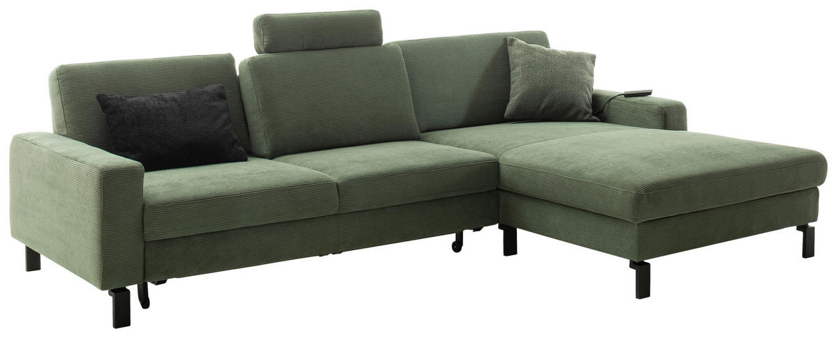 ECKSOFA in Cord Olivgrün  - Schwarz/Olivgrün, Design, Textil/Metall (298/185cm) - Pure Home Lifestyle