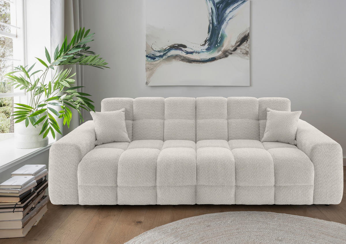VIERSITZER-SOFA in Bouclé Weiß  - Schwarz/Weiß, MODERN, Kunststoff/Textil (300/87/120cm) - Livetastic
