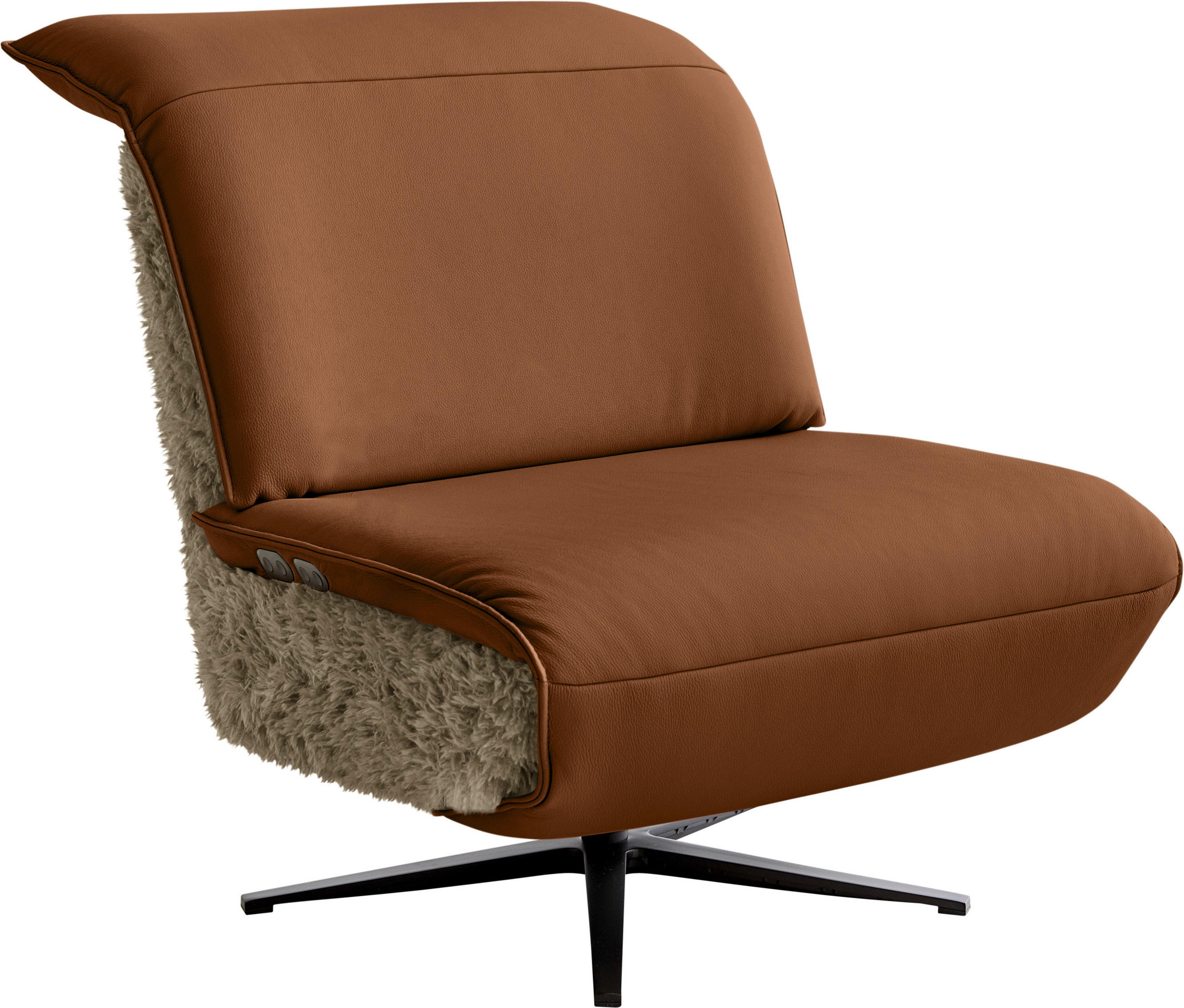 SESSEL Hochflor Echtleder Braun, Cognac  - Cognac/Schwarz, Design, Leder/Textil (84/65/91cm) - Koinor