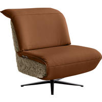 SESSEL Hochflor Echtleder Braun, Cognac  - Cognac/Schwarz, Design, Leder/Textil (84/65/91cm) - Koinor