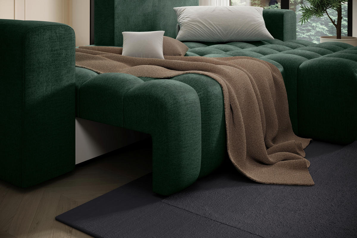 ECKSOFA BONETT in Samt Dunkelgrün  250/175 cm  - Dunkelgrün/Schwarz, Design, Kunststoff/Textil (250/175cm) - MID.YOU