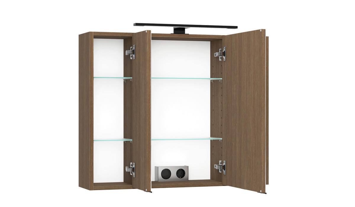 BADEZIMMER 3-teilig  in 80 cm  - Dunkelbraun/Schwarz, Natur, Glas/Holzwerkstoff (80cm) - Held