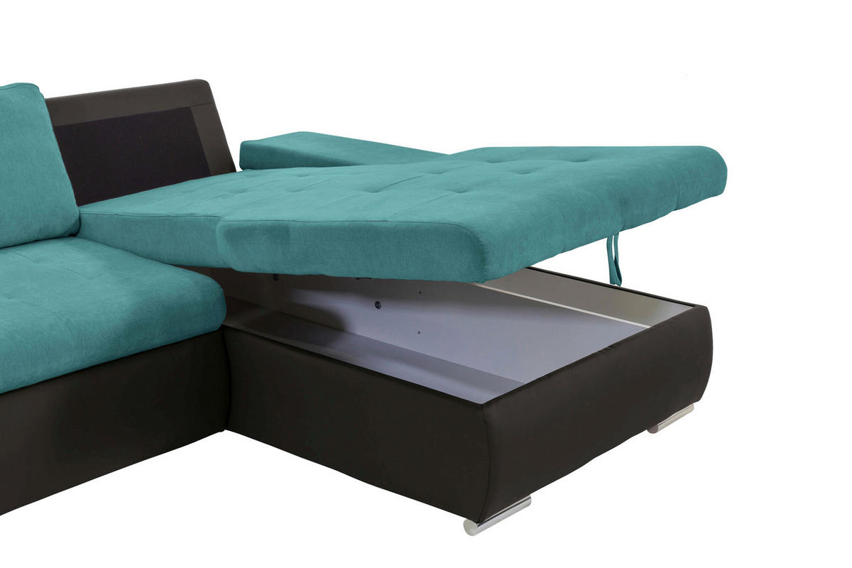 SEDEŽNA GARNITURA, gladka tkanina črna, turkizna  - turkizna/črna, Design, umetna masa/tekstil (271/175cm) - Xora
