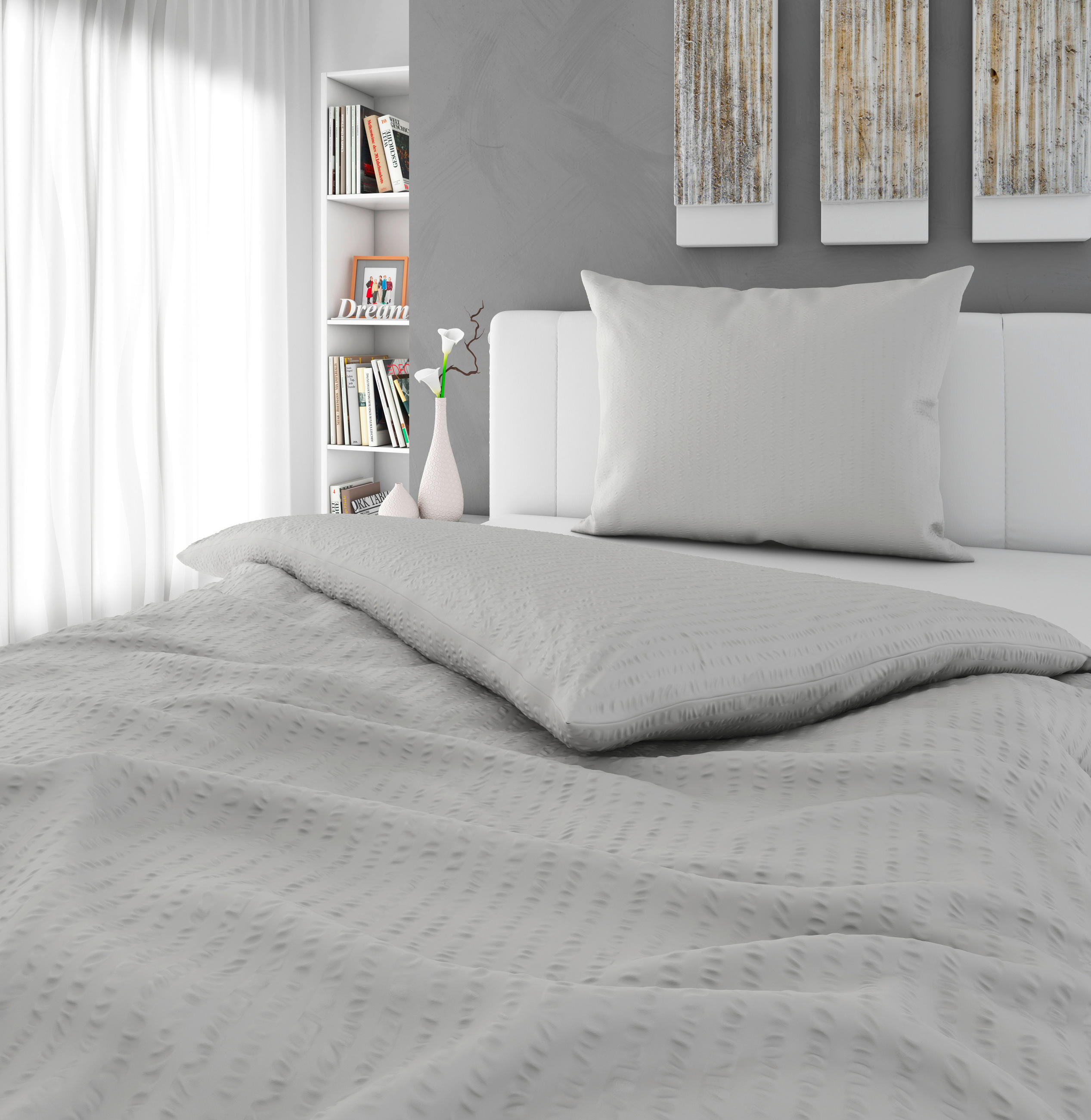 POSTEĽNÁ BIELIZEŇ, seersucker, sivá, 140/220 cm - sivá, Basics, textil (140/220cm) - Esposa