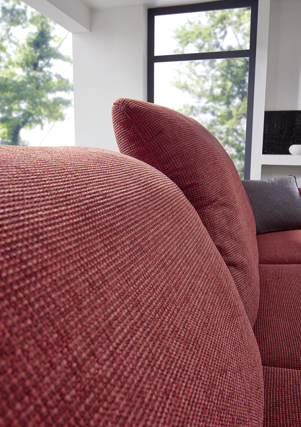 ECKSOFA Rot Chenille  - Silberfarben/Rot, Design, Textil/Metall (315/200cm) - Chilliano