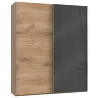 SCHWEBETÜRENSCHRANK 200/236/65 cm 2-türig Grau, Eichefarben  - Chromfarben/Eichefarben, MODERN, Holzwerkstoff (200/236/65cm) - MID.YOU