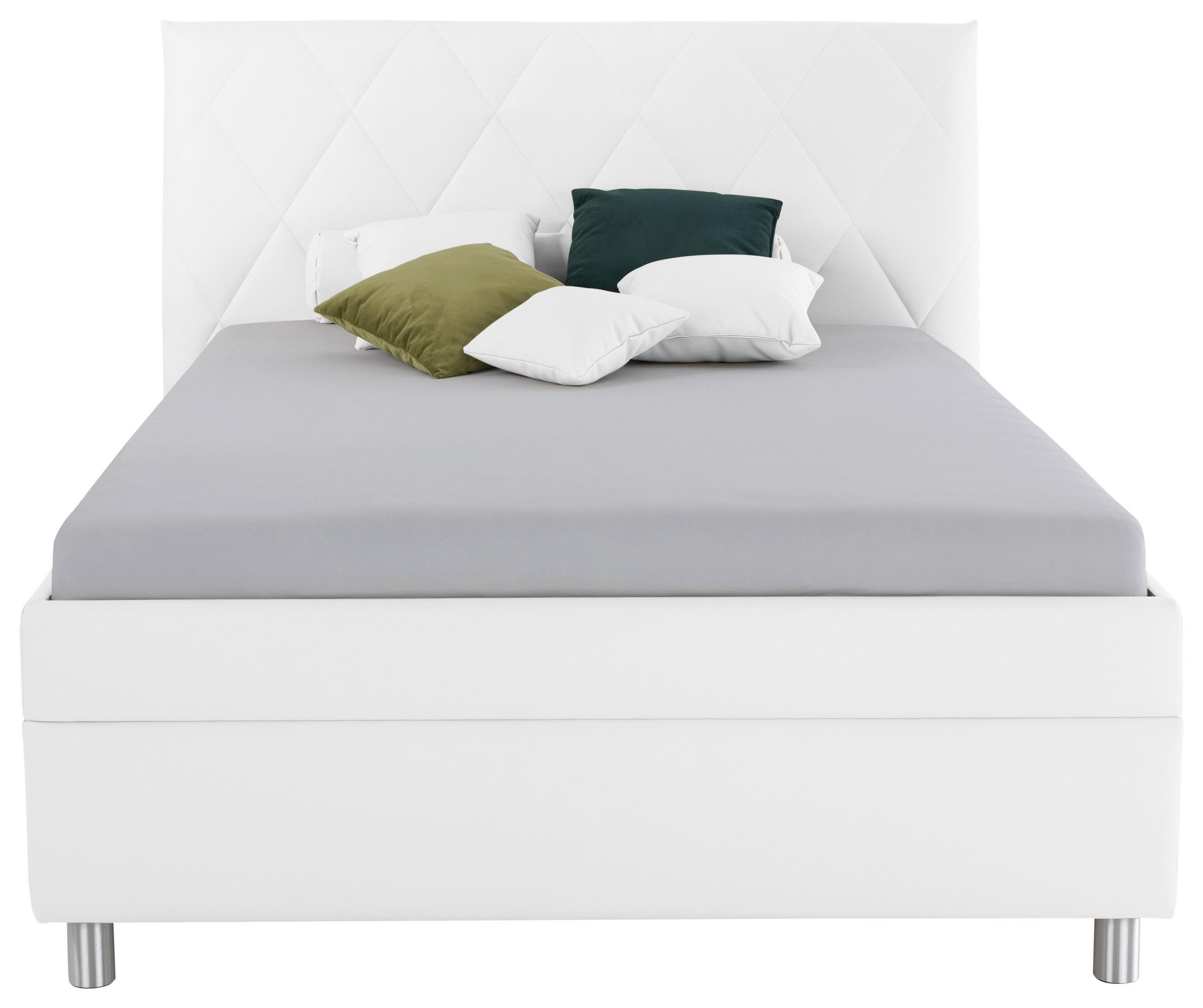 POLSTERBETT Matratze, gepolstertes Kopfteil, Lattenrost, Bettkasten Weiß 140/200 cm  - Birkefarben/Silberfarben, KONVENTIONELL, Holz/Textil (140/200cm) - Esposa