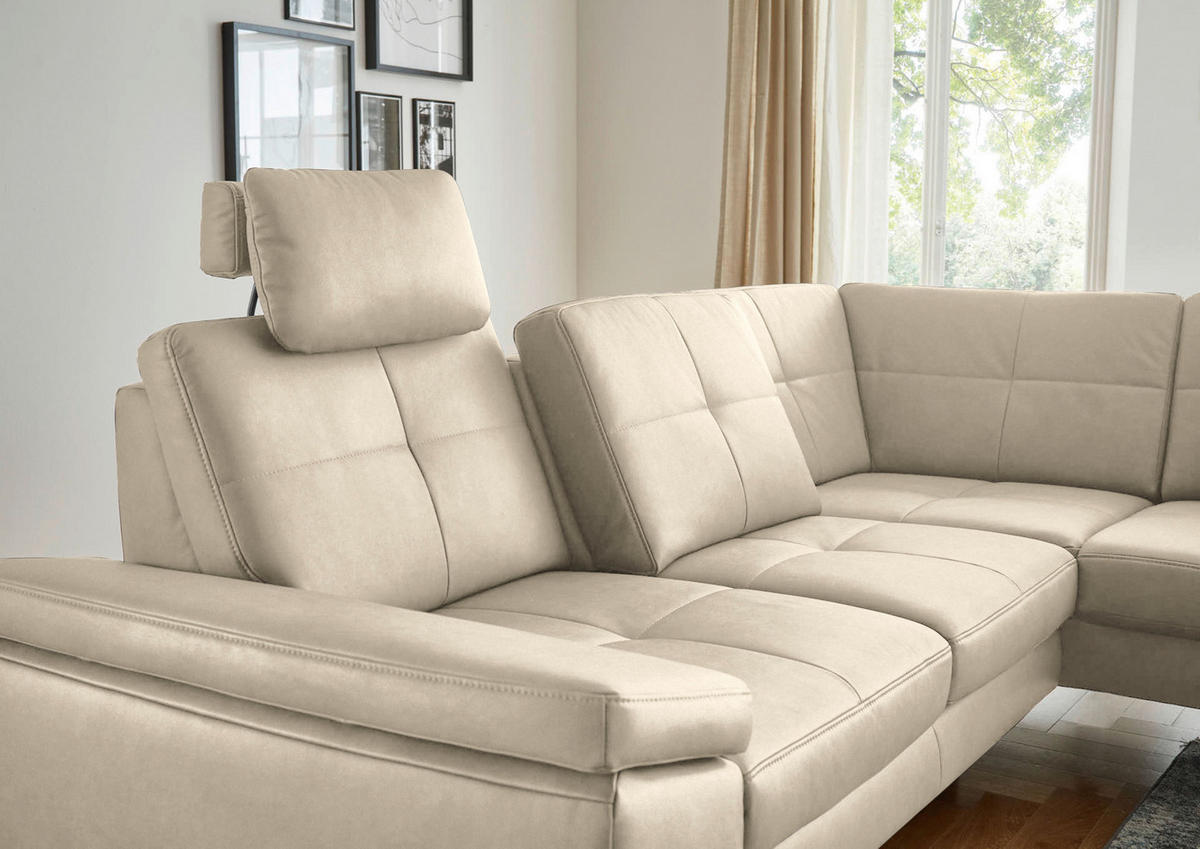 ECKSOFA in Lederlook, Mikrofaser Beige  - Beige/Schwarz, Design, Textil/Metall (261/220cm) - Beldomo System