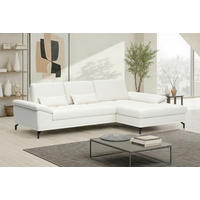 ECKSOFA COSTELLO E Weiß Echtleder Nierenkissen, Armteilverstellung, Sitztiefenverstellung  - Schwarz/Weiß, Basics, Leder/Textil (301/176cm) - Sit & More