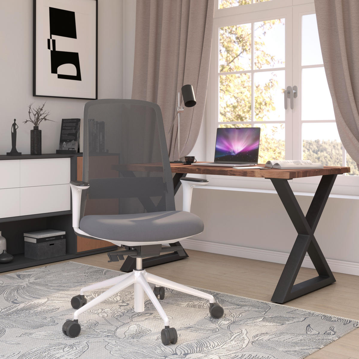 DREHSTUHL Schwarz, Weiß, Dunkelgrau  - Dunkelgrau/Schwarz, MODERN, Kunststoff/Textil (70/103-115/70cm)