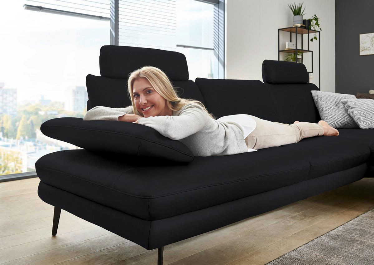 ECKSOFA in Echtleder Anthrazit  - Anthrazit/Schwarz, Design, Leder/Metall (310/180cm) - Dieter Knoll
