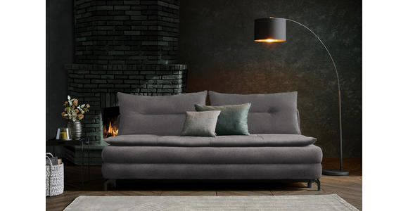 SCHLAFSOFA in Chenille, Plüsch Dunkelgrau - Dunkelgrau/Schwarz, MODERN, Textil/Metall (208/73/92/102cm) - Novel