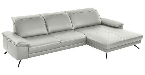 ECKSOFA in Echtleder Hellgrau  - Hellgrau/Schwarz, Design, Leder/Metall (328/193cm) - Dieter Knoll