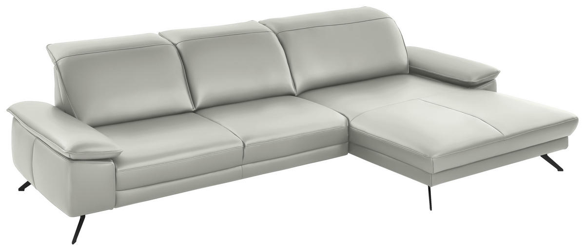 ECKSOFA in Echtleder Hellgrau  - Hellgrau/Schwarz, Design, Leder/Metall (328/193cm) - Dieter Knoll