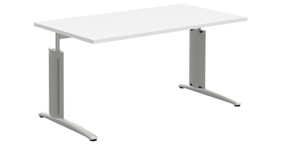 SCHREIBTISCH 140/80/70-82 cm Weiß, Alufarben  - Alufarben/Weiß, KONVENTIONELL, Holzwerkstoff/Metall (140/80/70-82cm) - Moderano