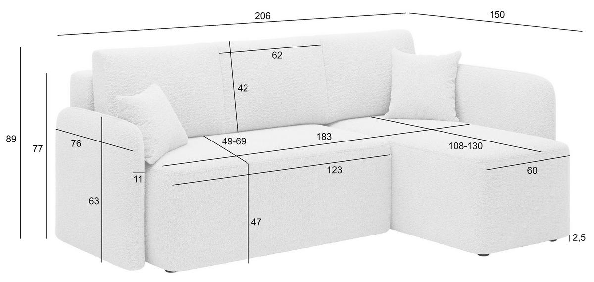 ECKSOFA Plüsch Grün  - Schwarz/Grün, Design, Kunststoff/Textil (206/150cm) - P & B