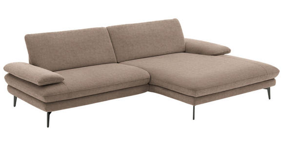 ECKSOFA in Velours Hellbraun 284/184 cm - Hellbraun/Schwarz, Design, Textil/Metall (284/184cm) - Dieter Knoll