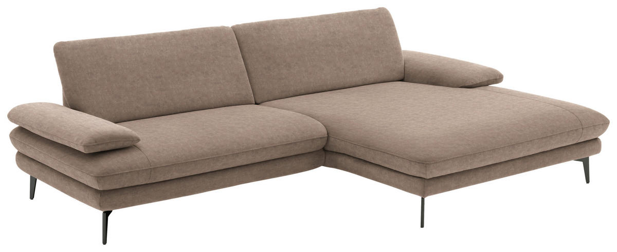 ECKSOFA in Velours Hellbraun  284/184 cm  - Hellbraun/Schwarz, Design, Textil/Metall (284/184cm) - Dieter Knoll