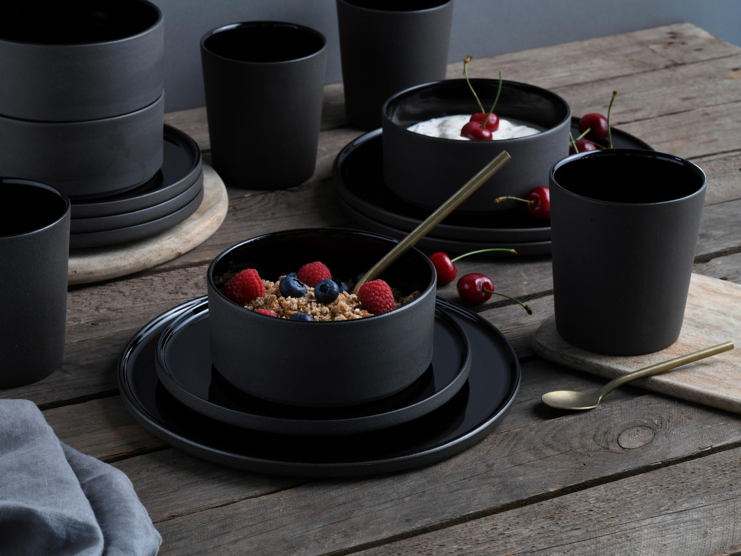 KOMBISERVICE Schwarz 8-teilig 2 Personen  - Schwarz, Trend, Keramik - Creatable