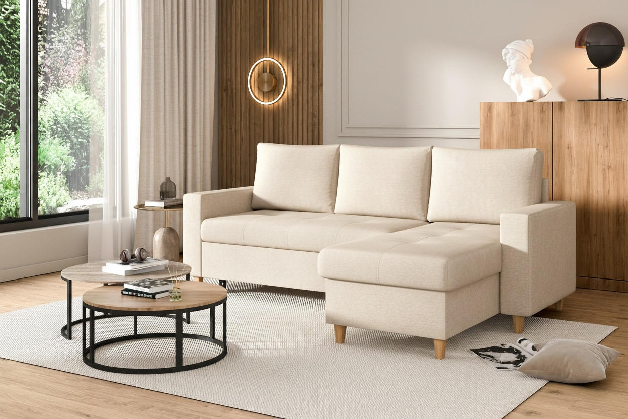 ECKSOFA MARCO Creme Chenille Rückenkissen  - Buchefarben/Creme, Design, Holz/Textil (227/96cm) - MID.YOU