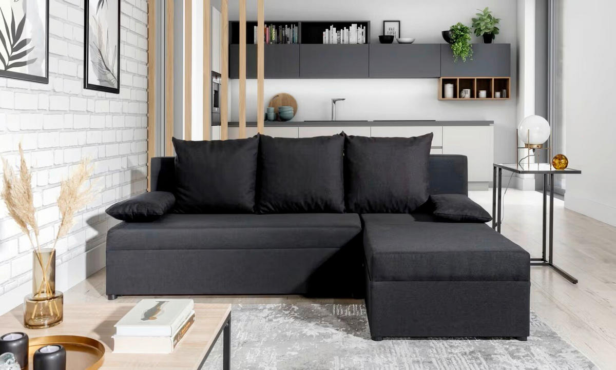 ECKSOFA Anthrazit Webstoff  - Anthrazit/Schwarz, Design, Kunststoff/Textil (201/143cm) - MID.YOU