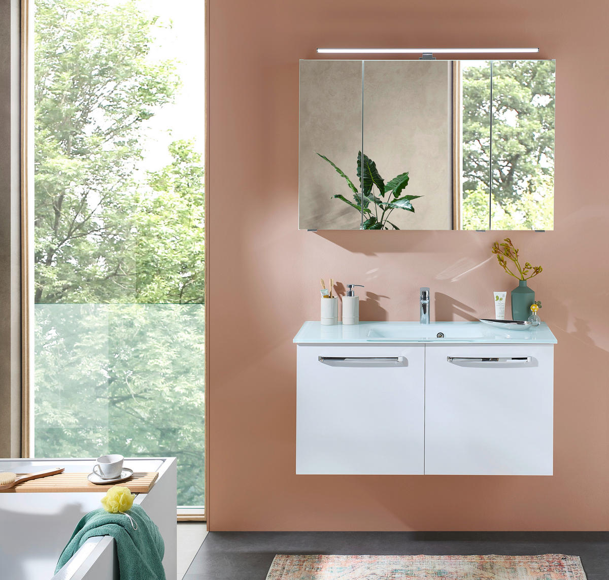 BADEZIMMER 3-teilig  in 105 cm  - Chromfarben/Weiß, KONVENTIONELL, Glas/Holzwerkstoff (105cm) - Xora