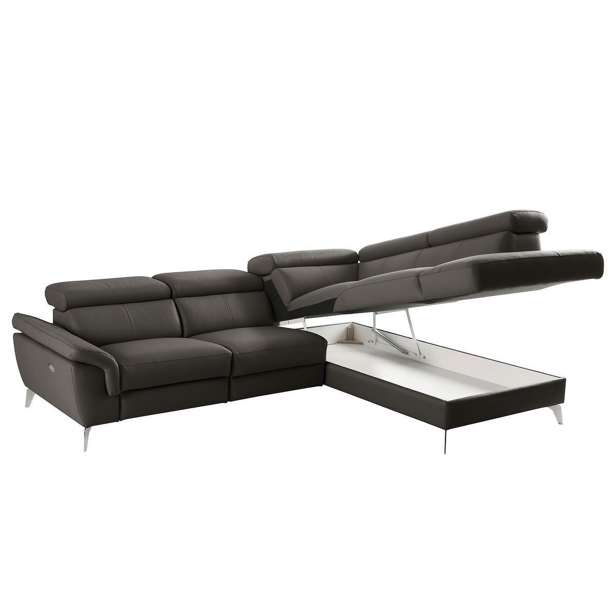 ECKSOFA  in Lederlook Echtleder Dunkelbraun  265/210 cm  - Chromfarben/Dunkelbraun, Design, Leder/Textil (265/210cm) - Livetastic