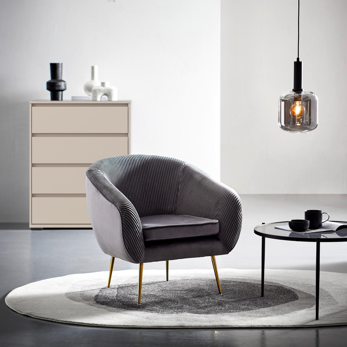 KOMODA, kašmir  - kašmir/antracit, Design, umetna masa/leseni material (80/103/48cm) - MID.YOU