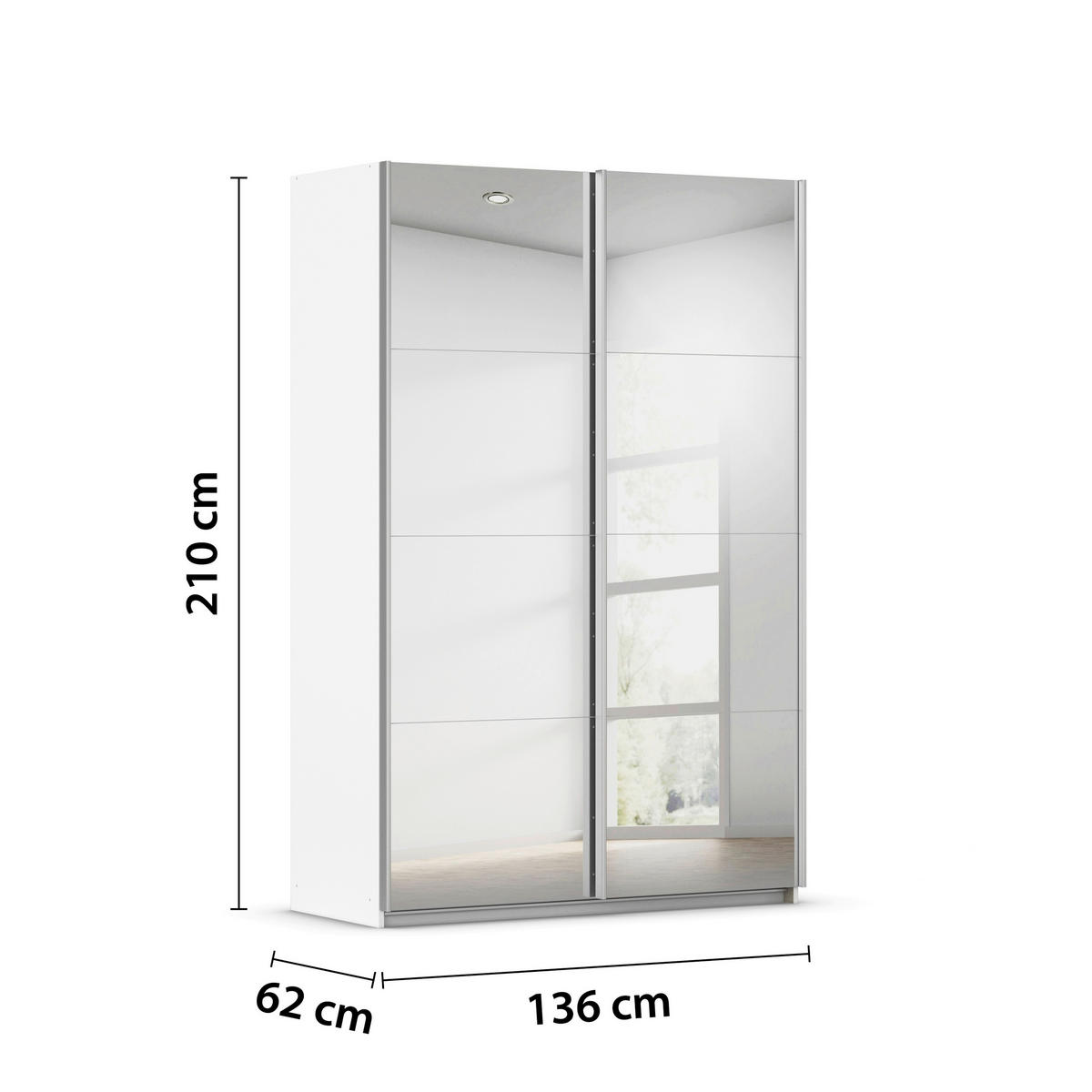 SCHWEBETÜRENSCHRANK 136/210/62 cm 2 Tür(en)-türig Weiß  - Alufarben/Weiß, KONVENTIONELL, Glas/Holzwerkstoff (136/210/62cm) - home24