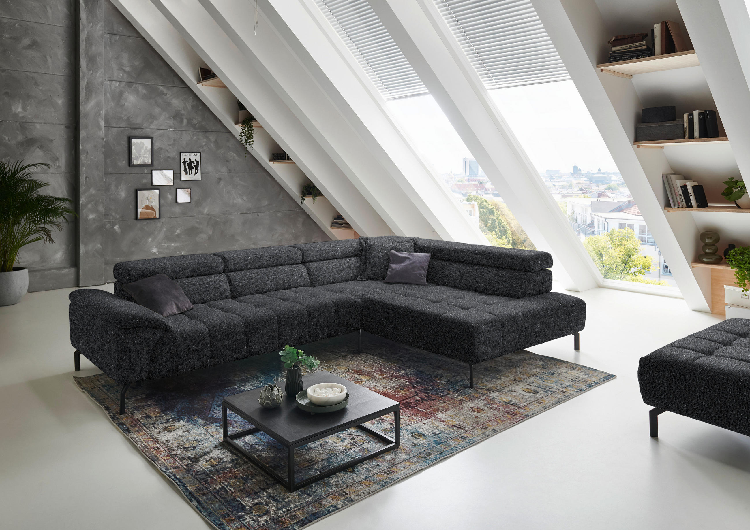 ECKSOFA in Chenille Anthrazit  323/222 cm  - Anthrazit/Schwarz, Design, Textil/Metall (323/222cm) - Beldomo Style