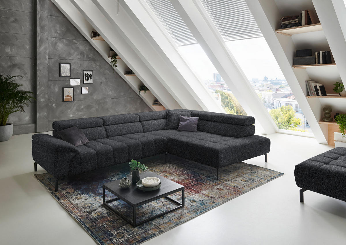 ECKSOFA in Chenille Anthrazit  323/222 cm  - Anthrazit/Schwarz, Design, Textil/Metall (323/222cm) - Beldomo Style