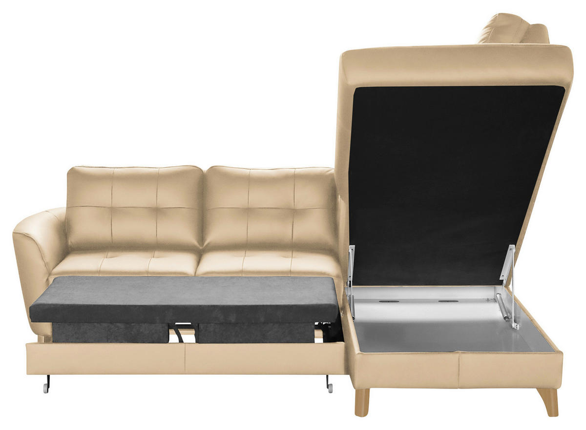 ECKSOFA in Lederlook Echtleder Beige  - Beige/Buchefarben, Design, Leder/Holz (236/190cm) - Livetastic