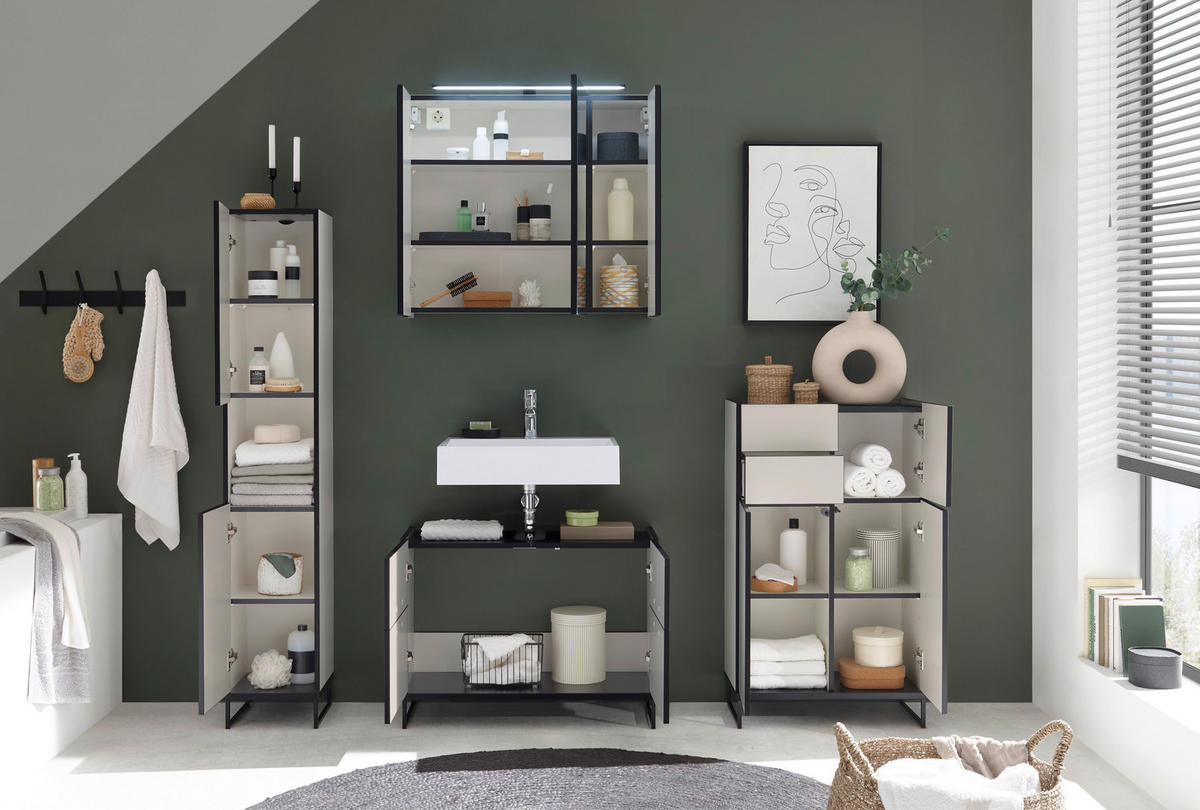 SPIEGELSCHRANK 80/70/23 cm  - Kaschmir/Schwarz, Basics, Glas/Holzwerkstoff (80/70/23cm) - MID.YOU