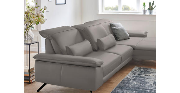 ECKSOFA in Echtleder Grau  - Schwarz/Grau, Design, Leder/Metall (328/193cm) - Dieter Knoll