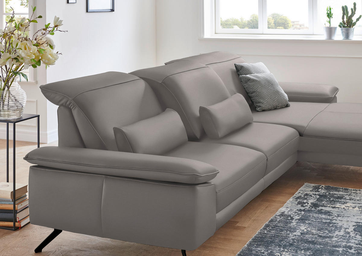 ECKSOFA in Echtleder Grau  328/193 cm  - Schwarz/Grau, Design, Leder/Metall (328/193cm) - Dieter Knoll