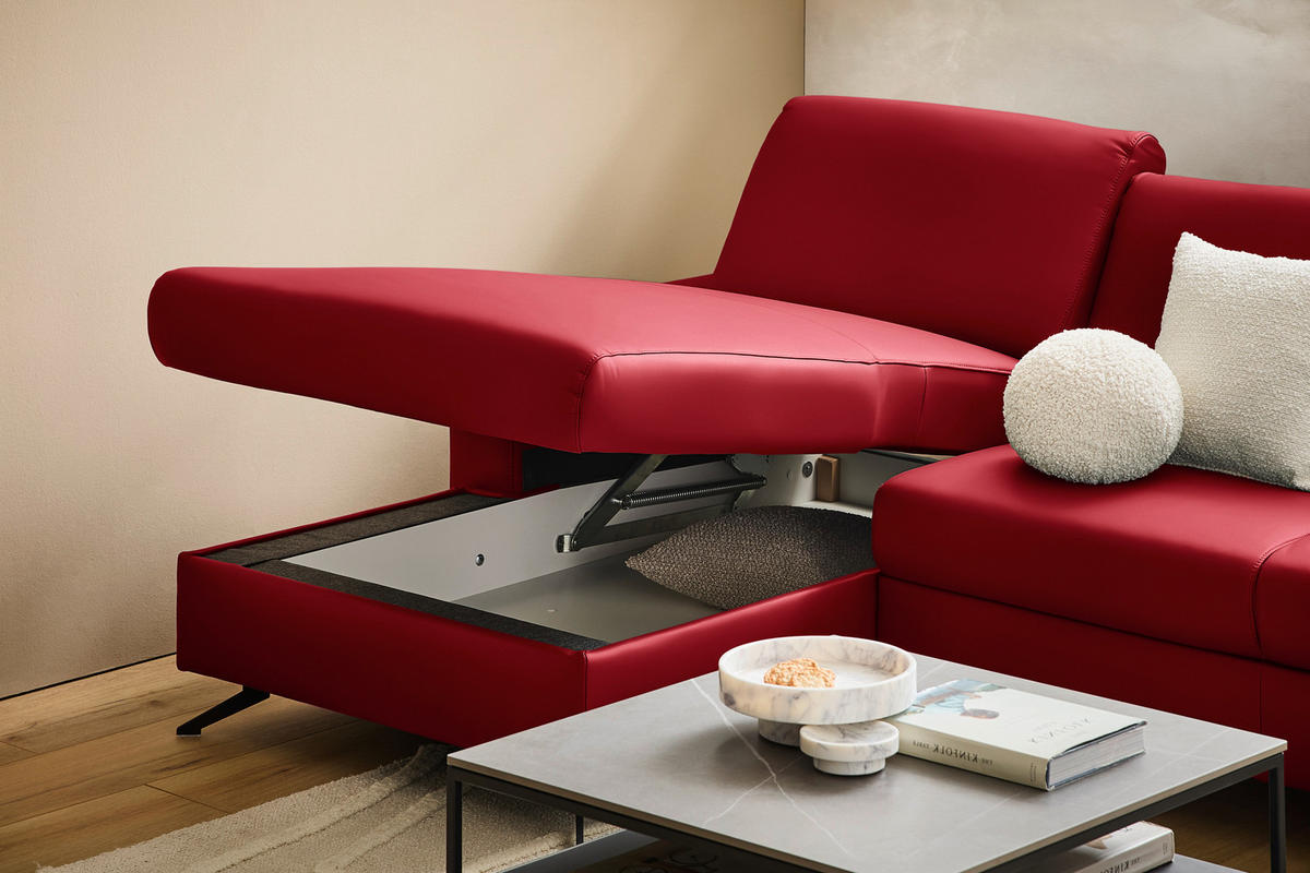 ECKSOFA in Echtleder Rot  - Rot/Schwarz, Design, Leder/Metall (165/267cm) - Lomoco