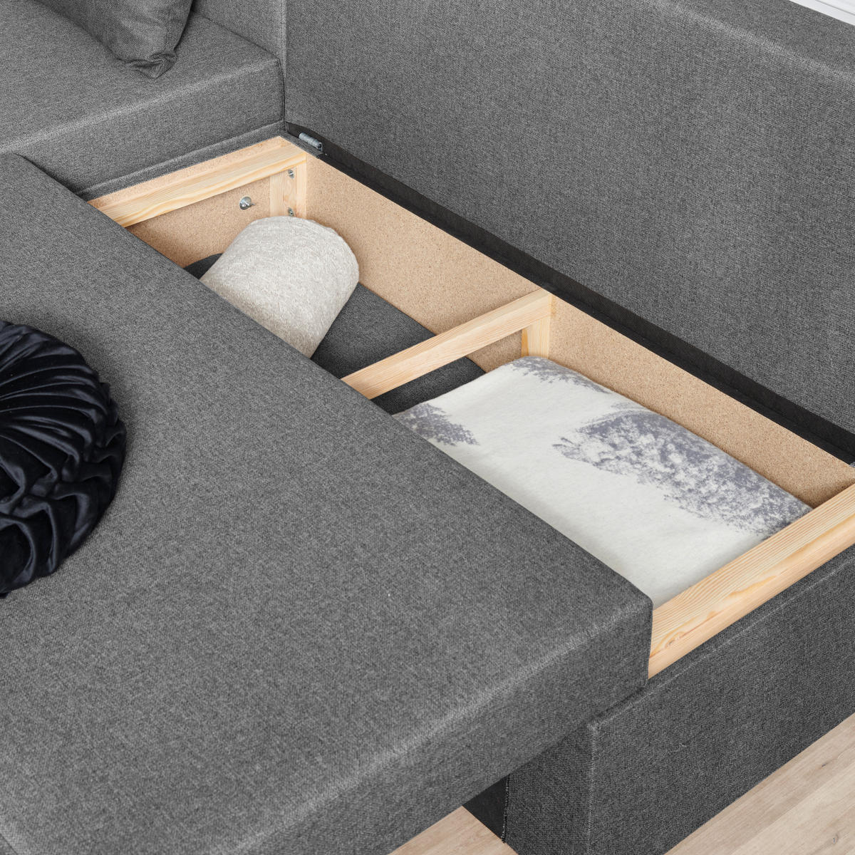 ECKSOFA in Webstoff Grau  - Anthrazit/Schwarz, Konventionell, Kunststoff/Textil (159/196cm) - Ti'me