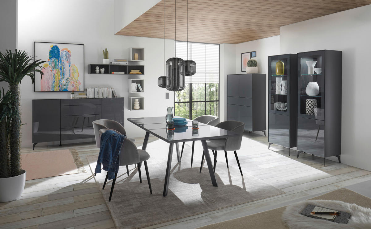 SIDEBOARD Imola  in 179/89/42 cm  - Anthrazit/Schwarz, Design, Glas/Holzwerkstoff (179/89/42cm) - Novel