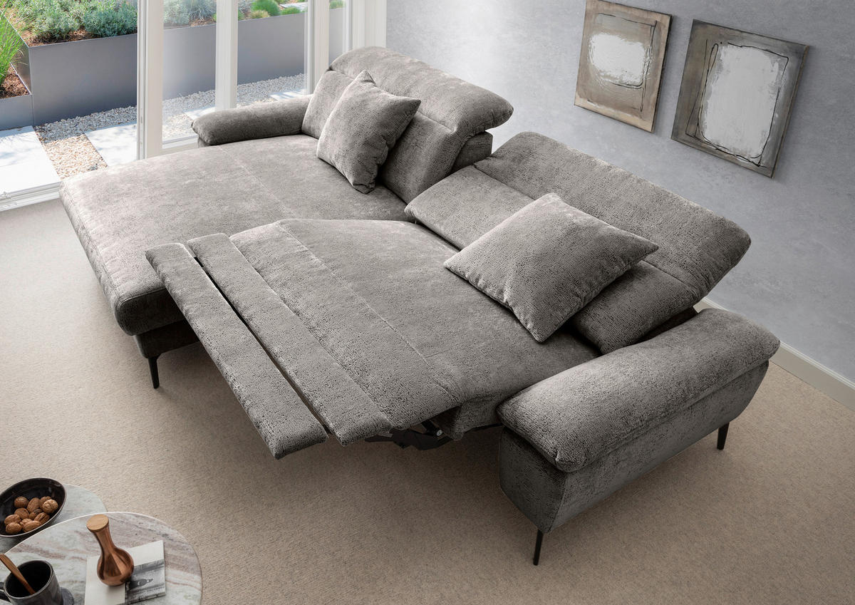 ECKSOFA Chenille Anthrazit  - Anthrazit/Schwarz, Konventionell, Textil/Metall (178/300cm) - Livetastic