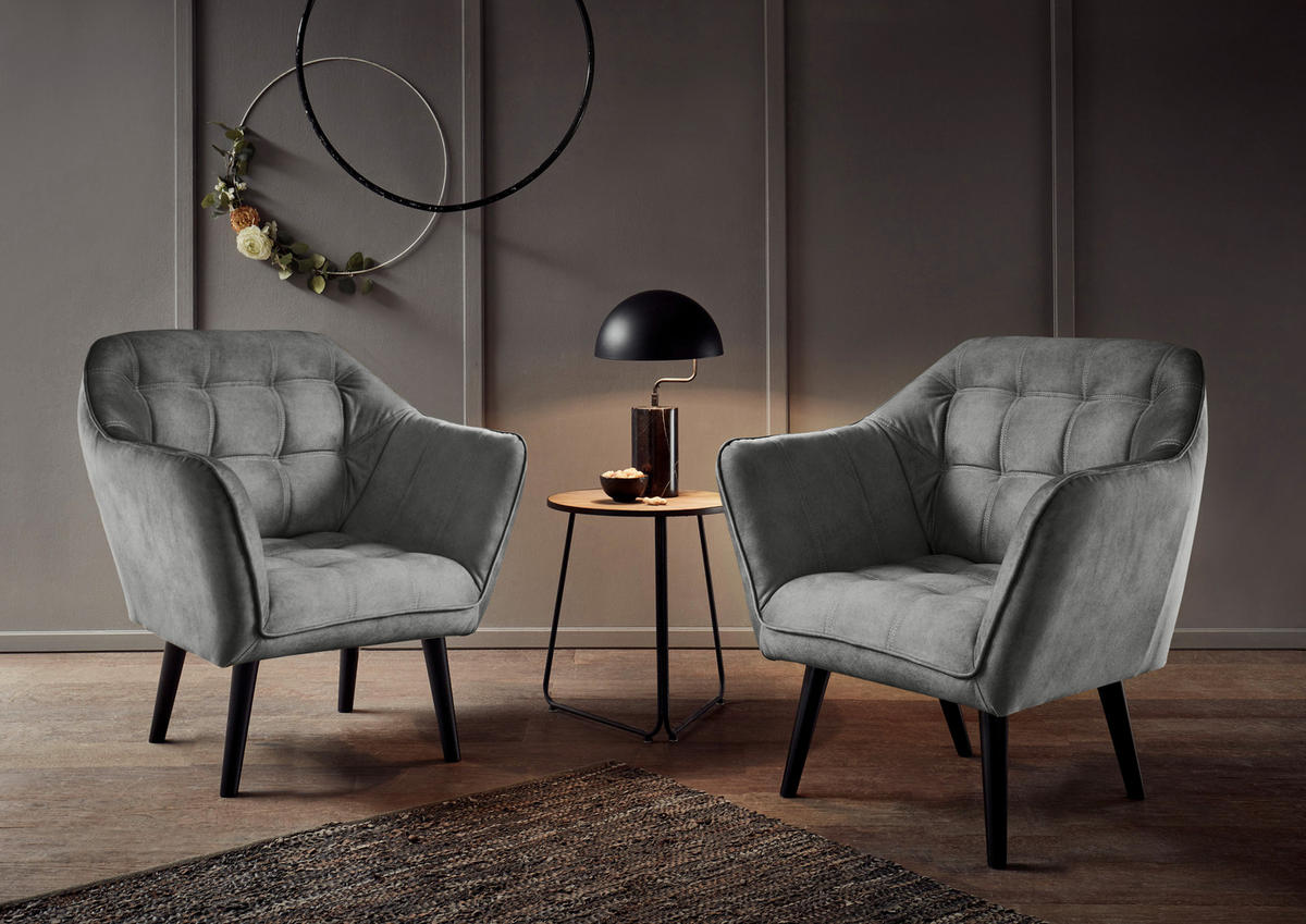 COCKTAILSESSEL Mikrovelours Grau    - Schwarz/Grau, MODERN, Holz/Textil (84/87/70cm) - MID.YOU