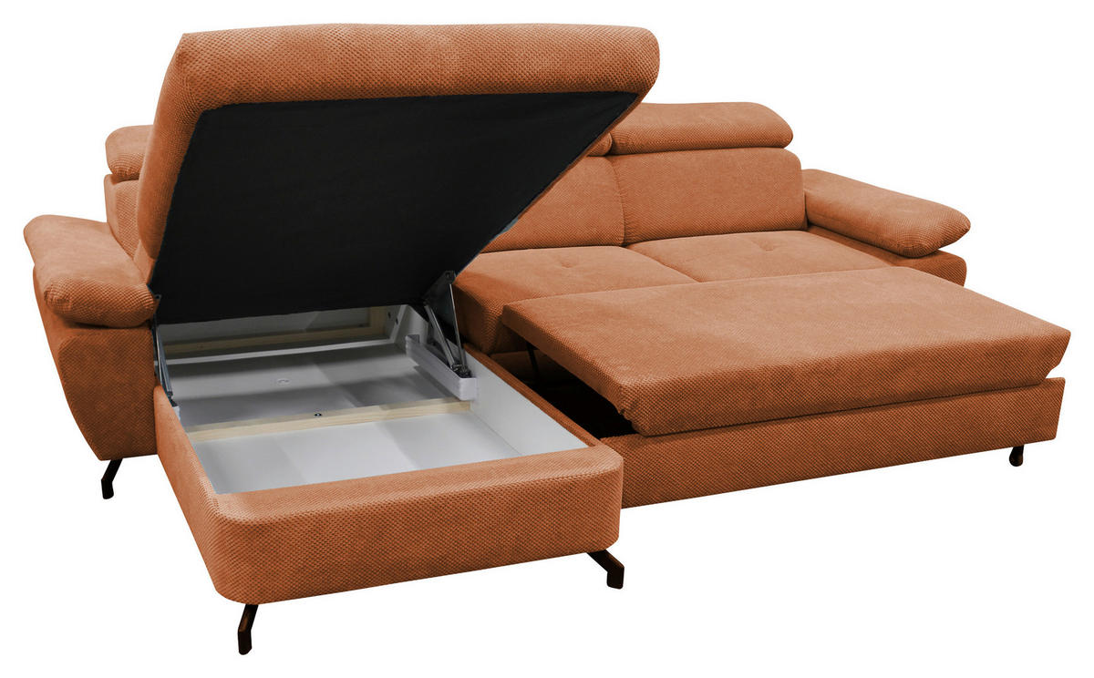 ECKSOFA OMEGA in Chenille Rot  186/280 cm  - Rot/Schwarz, Design, Textil/Metall (186/280cm) - MID.YOU