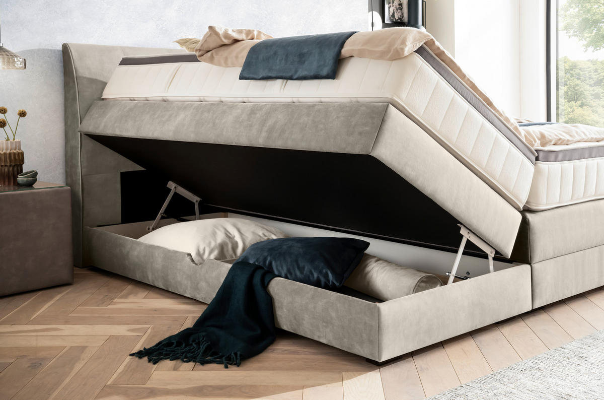 BOXSPRINGBETT 180/200 cm  in Hellgrau  - Wengefarben/Hellgrau, KONVENTIONELL, Holz/Textil (180/200cm) - Novel