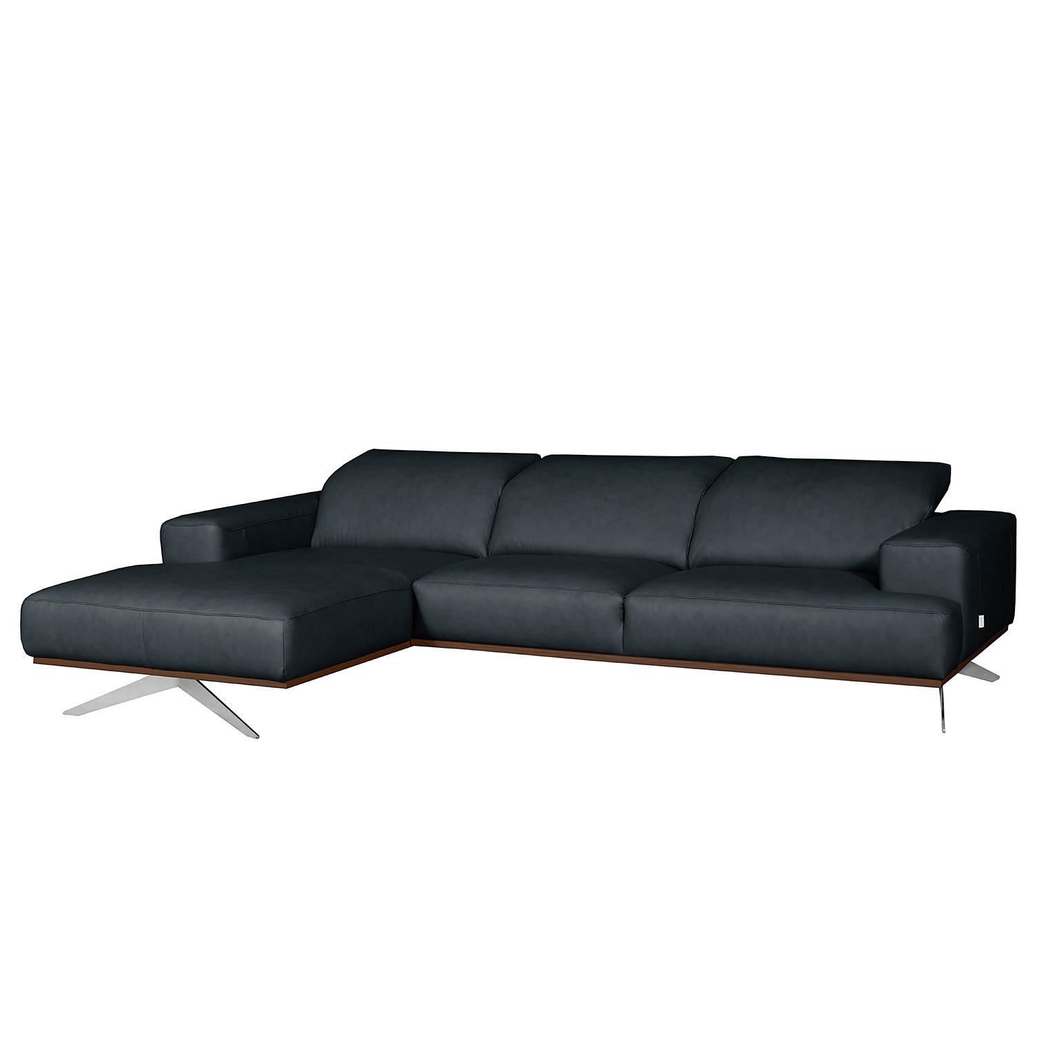 ECKSOFA  in Echtleder Blau  187/295 cm  - Chromfarben/Blau, Design, Leder/Metall (187/295cm) - Livetastic